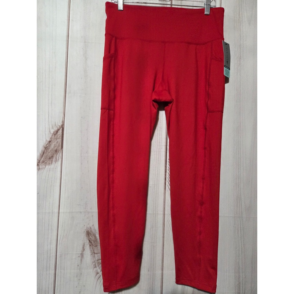 Ideology Womens Red‎ High Rise 7/8 Leggings Side Pockets Compression Large NWT
